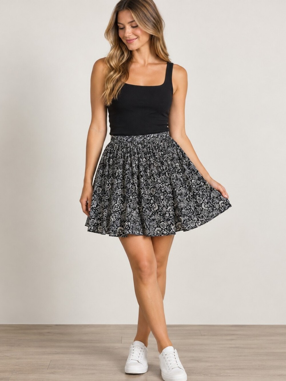 5/$25 Dynamite Black Floral Skater Skirt